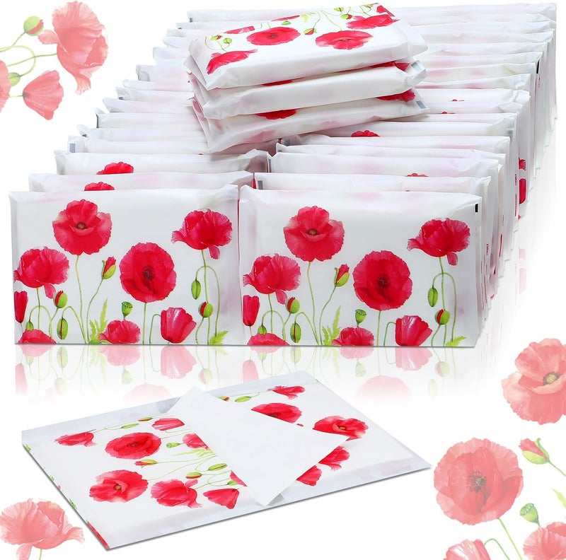 Geyee 50 Packs Tissue Travel Size Facial Paper Napkins Travel Packs Disposable Pocket Tissues for Wedding Guest Traveling School Purse Home Supplies, 500 Sheets 3 Ply(Poppy) - Image 1